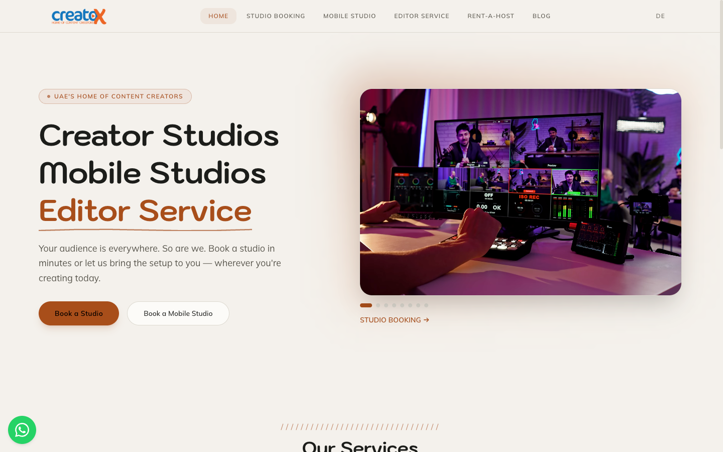 The Creatox homepage at creatox.ae, in its own design.