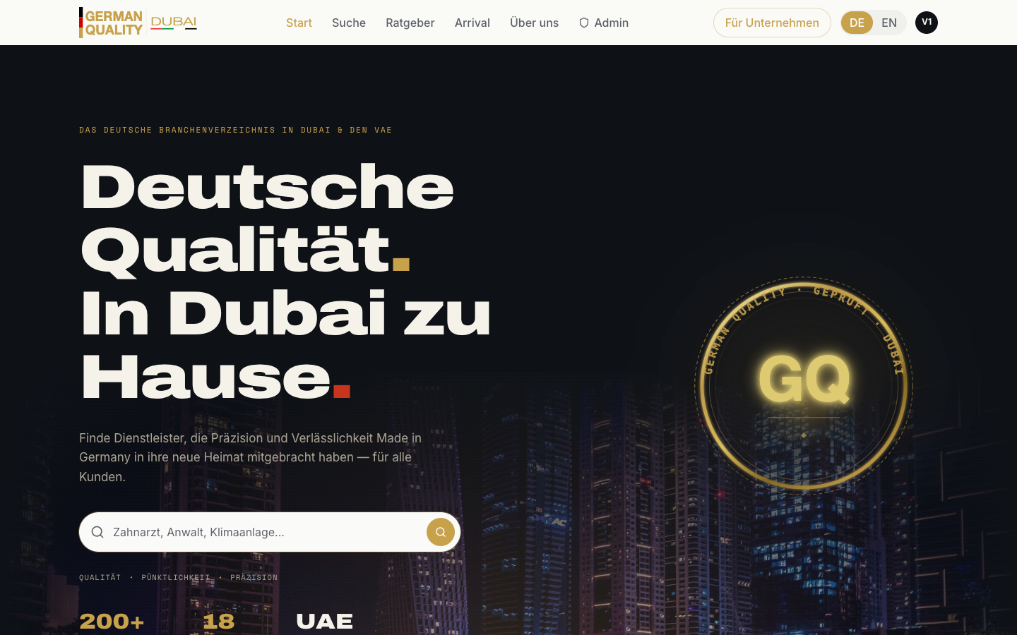 The German Quality Dubai homepage at germanquality.ae, in its own design.